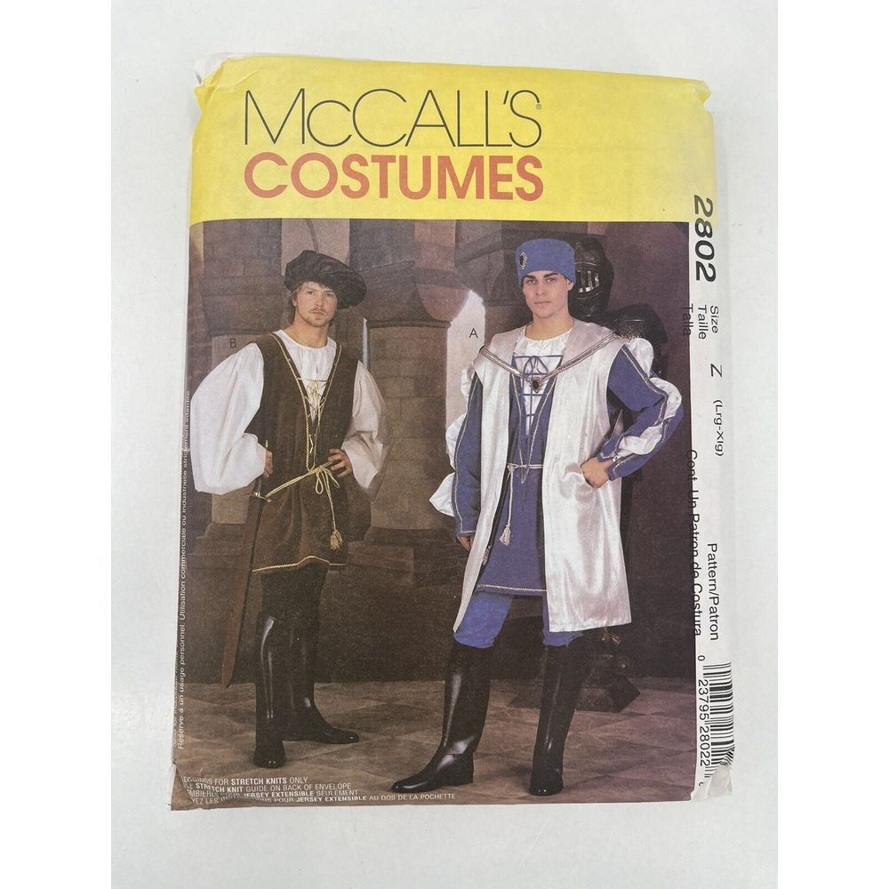 McCall's 2802 Men's Renaissance Costume‎ Sewing Pattern L-XL
